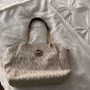 Michael Kors, gold and white, medium shoulder bag.
